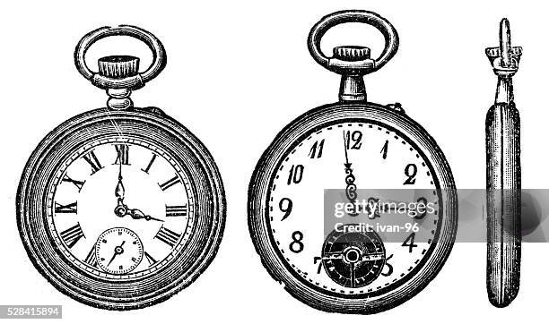 pocket watch - etching stock illustrations