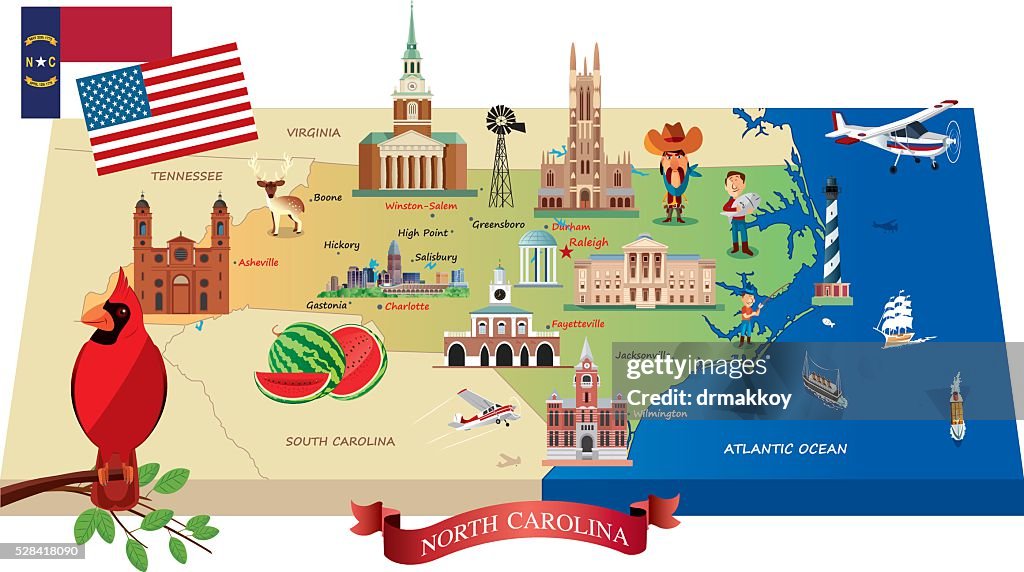 Cartoon map of North Carolina
