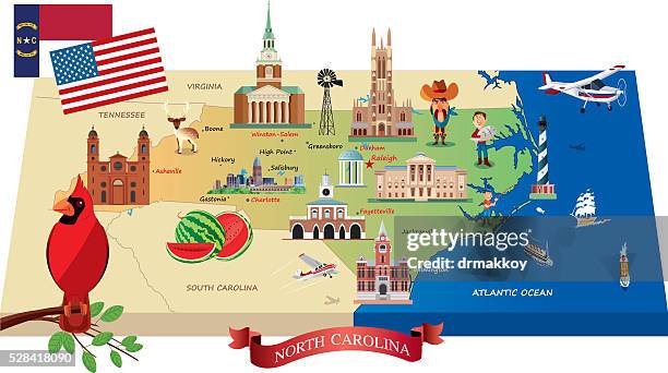 cartoon map of north carolina - cardinal bird 幅插畫檔、美工圖案、卡通及圖標