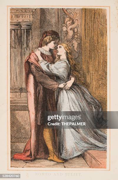 romeo und julia von shakespeare-gravur 1870 - william shakespeare stock-grafiken, -clipart, -cartoons und -symbole