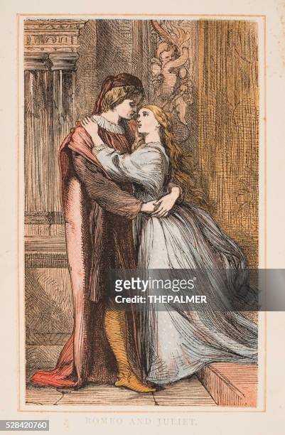 romeo and juliet by shakespeare engraving 1870 - william shakespeare stock illustrations