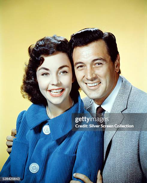 American actors Rock Hudson and Jennifer Jones in a promotional portrait for 'A Farewell To Arms', directed by Charles Vidor, 1957.