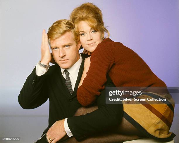 American actors Robert Redford and Jane Fonda in a promotional portrait for 'Barefoot In The Park', directed by Gene Saks, 1967.