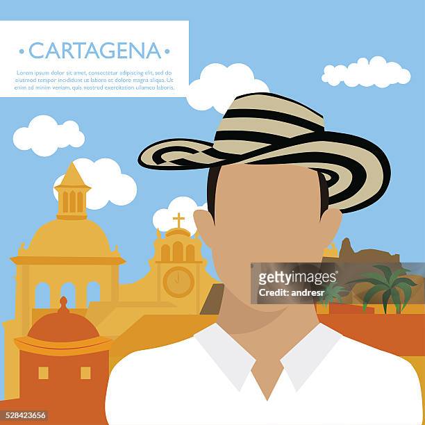 glücklicher tourist in cartagena - sombrero stock-grafiken, -clipart, -cartoons und -symbole