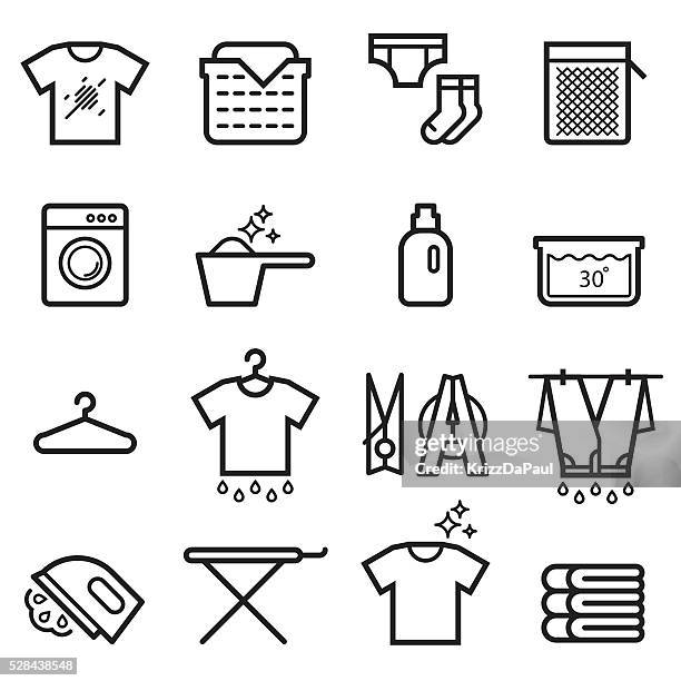 laundry thin line icons - tshirt icon stock illustrations