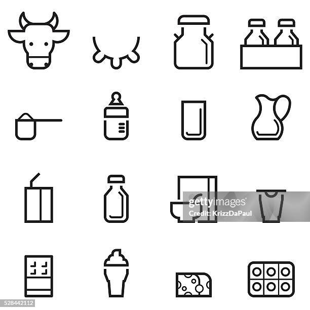 milchprodukte dünne linie symbole - schokolade stock-grafiken, -clipart, -cartoons und -symbole