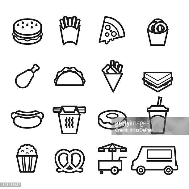 fast food thin line icons - snackbar stock illustrations