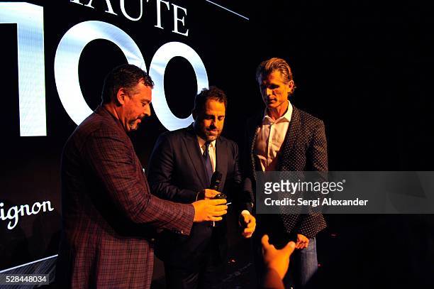 Rick De La Croix, Brett Ratner and Anthony Paul Kennedy Shriver attend the Haute Living Haute 100 Miami Celebration Presented By Hublot, Dom Perignon...