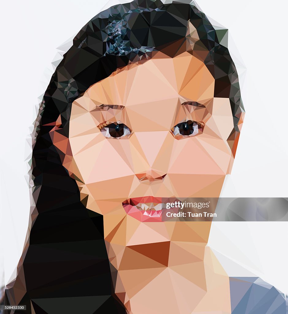 Polygon portrait of asian girl