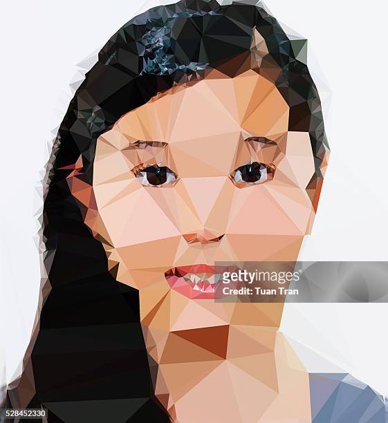 polygon portrait of asian girl - 3d face stock pictures, royalty-free photos & images