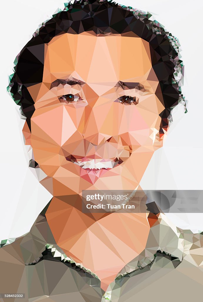 Polygon portrait of Asian man