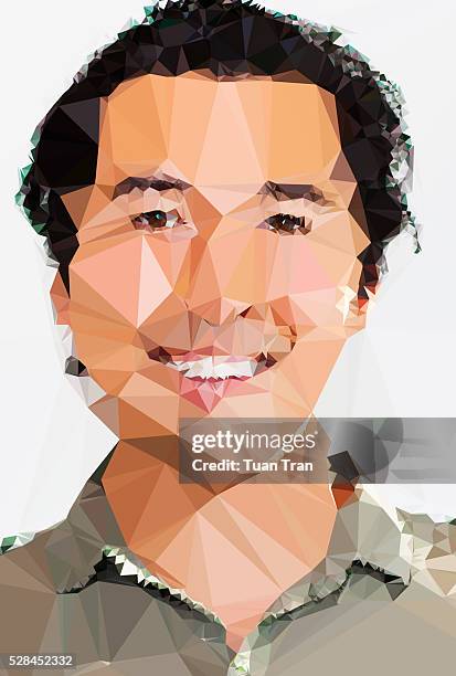 polygon portrait of asian man - ローポリモデリング ストックフォトと画像