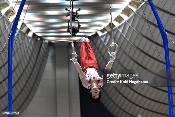 Ryohei Kato competes in the Rings during the Artistic Gymnastics NHK Trophy at Yoyogi National Gymnasium on May 5, 2016 in Tokyo, Japan.