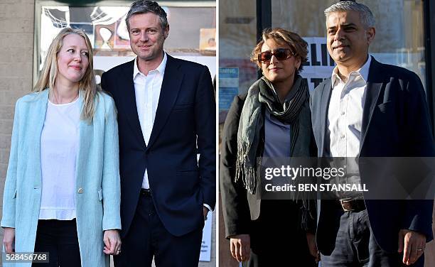 Combination image shows photographs taken on May 5 of Conservative mayoral candidate Zac Goldsmith and wife Alice, and Britain's Labour party...