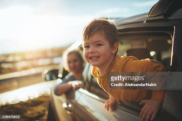 on the road trip - car young driver stockfoto's en -beelden