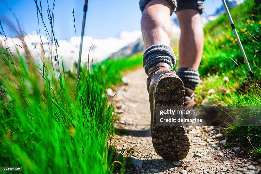 Hiker on mountain trail