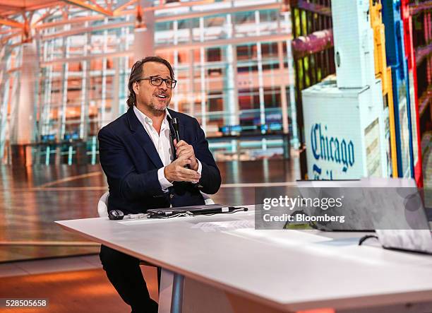 Michael Ferro, chairman of Tribune Publishing Co., speaks during a Bloomberg Television interview in New York, U.S., on Thursday, May 5, 2016. Ferro...