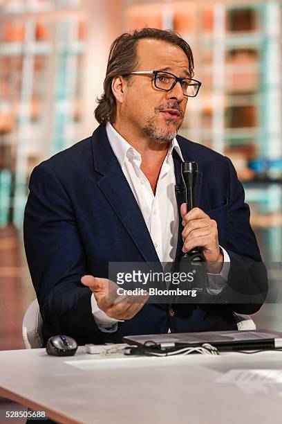 Michael Ferro, chairman of Tribune Publishing Co., speaks during a Bloomberg Television interview in New York, U.S., on Thursday, May 5, 2016. Ferro...