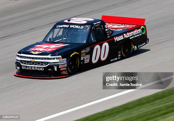 Cole Custer, driver of the Haas Automation Chevrolet, practices for the NASCAR Camping World Truck Series 16th Annual Toyota Tundra 250 on May 05,...