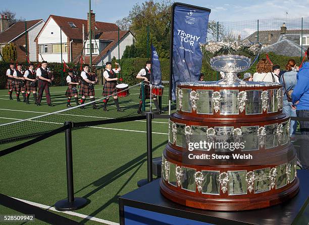 Leon Smith Davis Cup Captain takes a coaching session at Giffnock Tennis Club Glasgow the club where he started his career at on May 5, 2016 in...