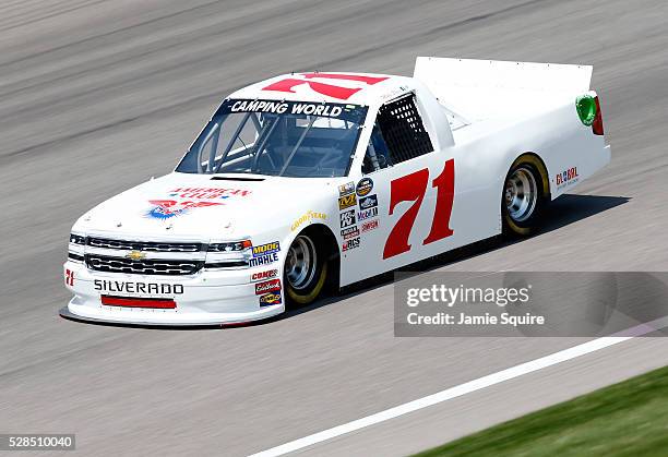 Mike Bliss, driver of the American Club Chevrolet, practices for the NASCAR Camping World Truck Series 16th Annual Toyota Tundra 250 on May 05, 2016...