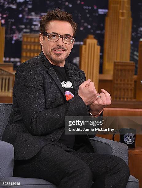 Robert Downey Jr visits "The Tonight Show Starring Jimmy Fallon" at Rockefeller Center on May 5, 2016 in New York City.