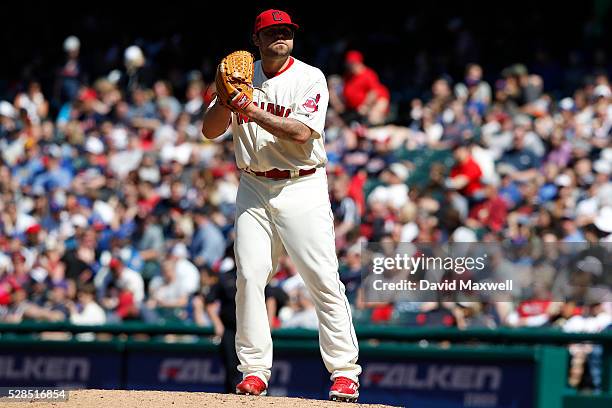 Joba Chamberlain of the Cleveland Indians pitches against the New York Mets at Progressive Field in the eighth inning on April 17, 2016 in Cleveland,...