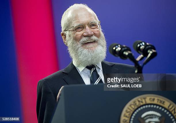 Former talk show host David Letterman speaks during a celebration of the 5th anniversary of Joining Forces and the 75th anniversary of the USO at...