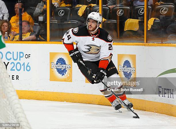 Simon Despres of the Anaheim Ducks skates against the Nashville Predators in Game Six of the Western Conference First Round during the 2016 NHL...