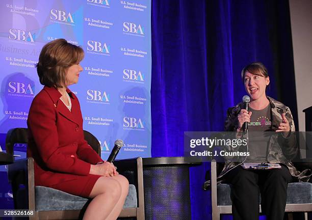 Administrator of the U.S. Small Business Administration Maria Contreras-Sweet and CEO and Founder of Major Mom Angela Cody-Rouget speak at the...