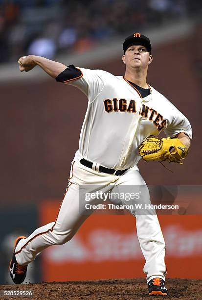 Matt Cain of the San Francisco Giants pitches against the Colorado Rockies in the top of the third inning at AT&T Park on May 5, 2016 in San...