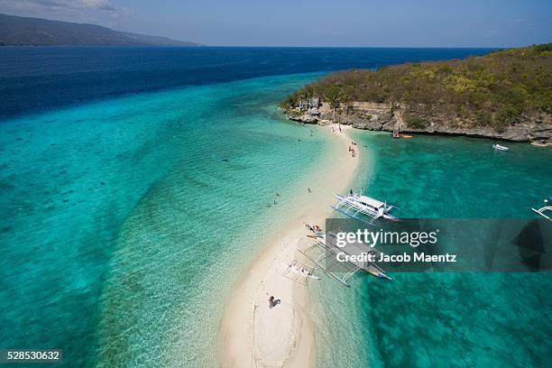 aerial view of sumilon island's sand bar. - cebu province stock pictures, royalty-free photos & images