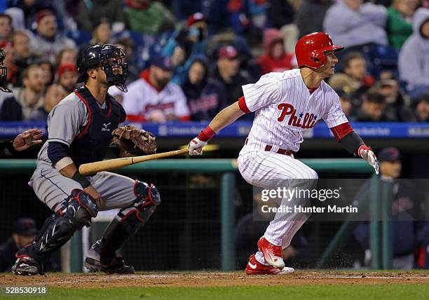 David Lough of the Philadelphia Phillies during a game against the Cleveland Indians at Citizens Bank Park on April 29, 2016 in Philadelphia,...