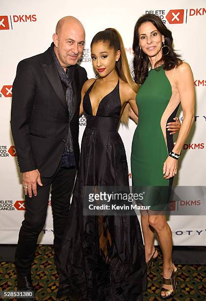 John Varvatos, Ariana Grande and Joyce Varvatos attend the 10th Annual Delete Blood Cancer DKMS Gala at Cipriani Wall Street on May 5, 2016 in New...