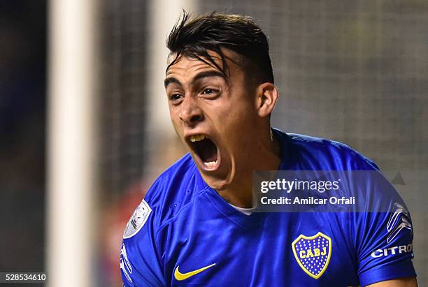 Cristiano David Pavon of Boca Juniors celebrates after scoring the second goal of his team during a second leg match between Boca Juniors and Cerro...