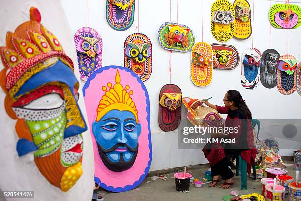 Dhaka University Art Institute student paint masks for colorful preparation to celebrate upcoming Bengali New Year 1423 in Dhaka, Bangladesh, April...