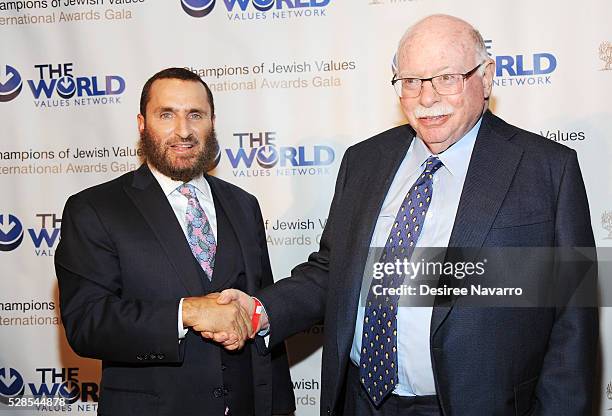 Rabbi Shmuley Boteach and Michael Steinhardt attend the 4th Annual Champions Of Jewish Values International Awards Gala at Marriott Marquis Broadway...