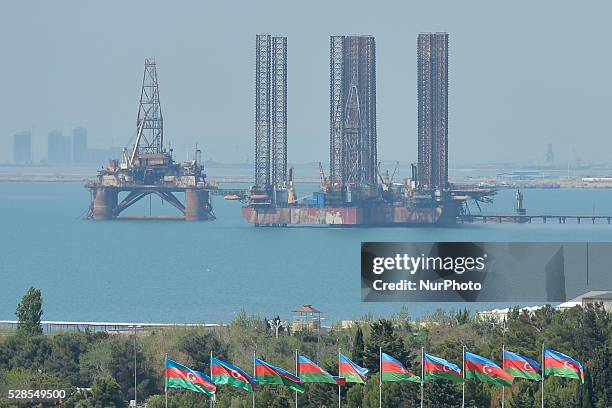 Gas platforms off the coast of Baku in the Caspian Sea. Ismayilly, Azerbaijan, on Thursday, 5 May 2016.