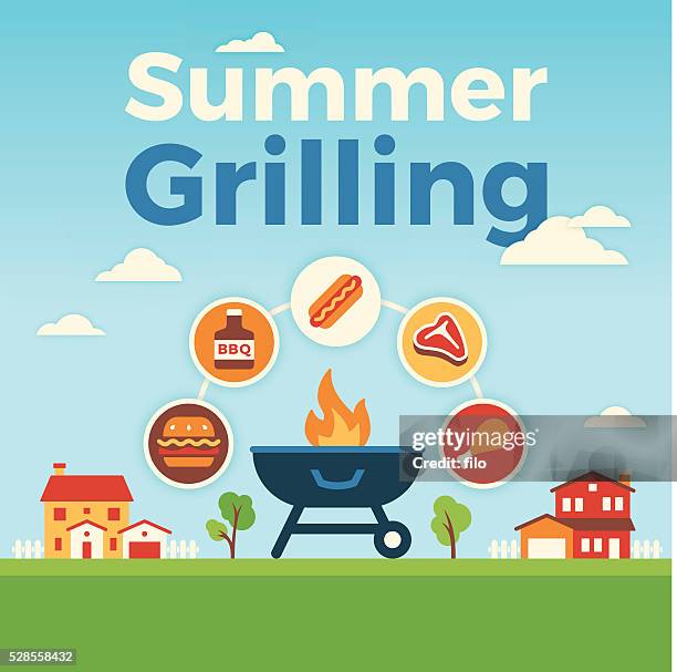 summer grilling - t bone steak stock illustrations