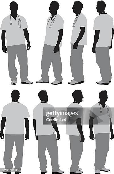 various views of male nurse - doctor in silhouette stock illustrations