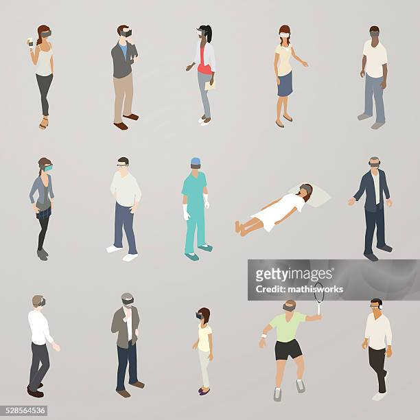 virtual reality people illustration - virtual reality stock illustrations