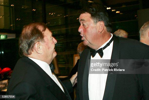 Australian Businessman Alan Bond and US sailor Dennis Conner attend the fundraising charity event "A Night of Pearl and Plonk? at the Doltone House...