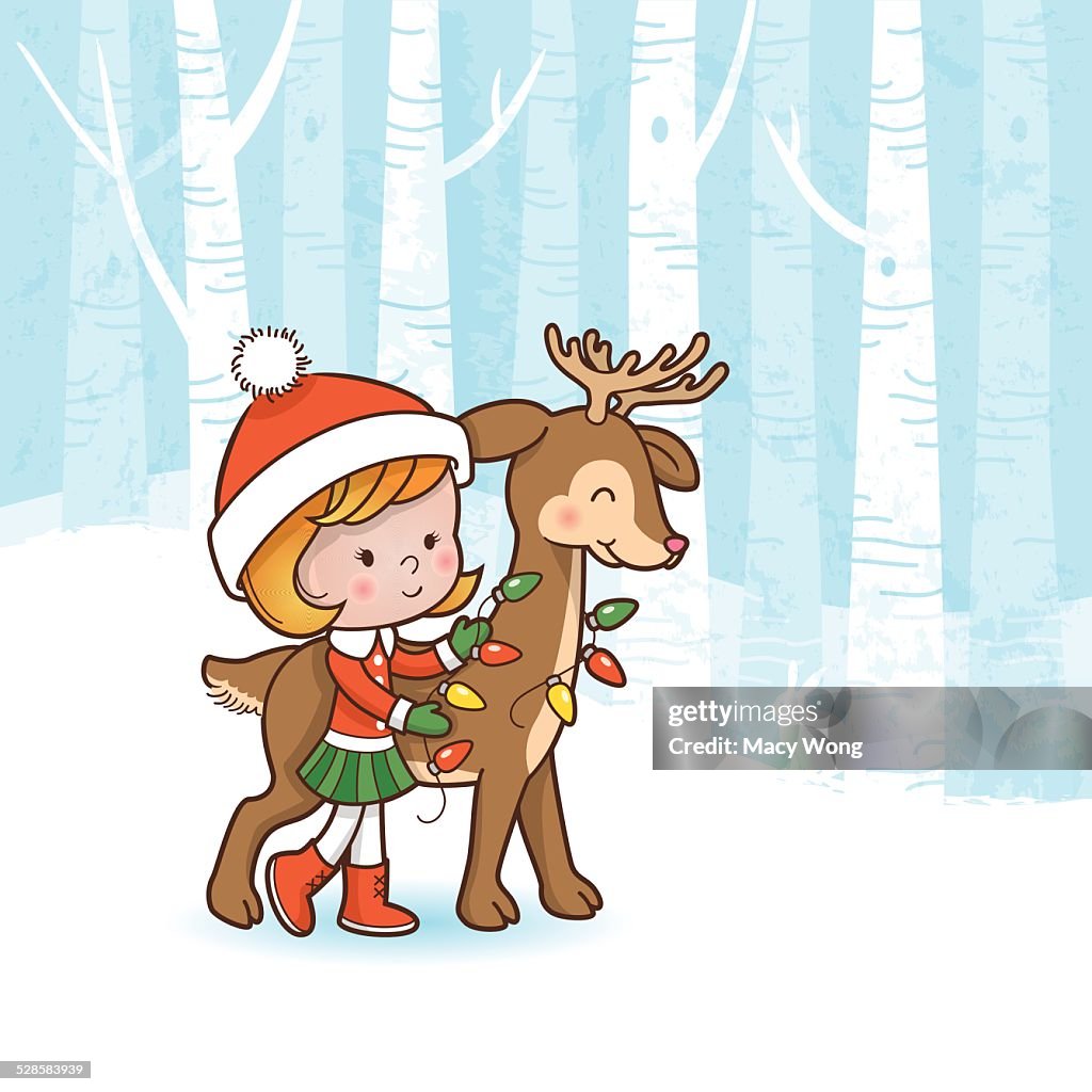 Christmas girl and reindeer