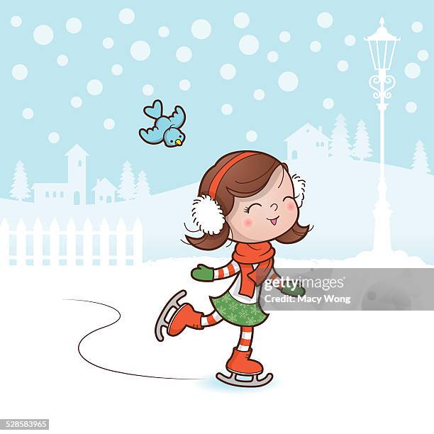 christmas skating girl - ice skating christmas stock illustrations