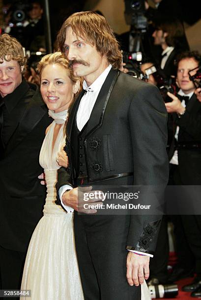 Maria Bello with Viggo Mortensen attends the preview of "A History of Violence",David Cronenberg 's movie, at the Grand Theatre Lumiere on May 16,...