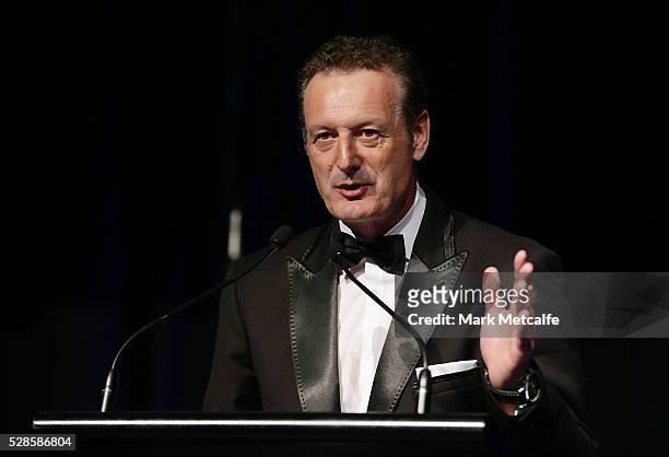 Sydney FC CEO Tony Pignata speaks during the Sydney FC Sky Blue Ball at the Sydney Cricket Ground on May 6, 2016 in Sydney, Australia.