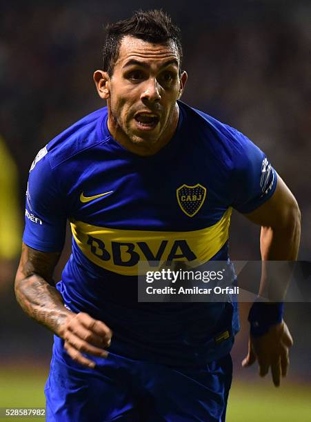 Carlos Tevez of Boca Juniors in action during a second leg match between Boca Juniors and Cerro Porteno as part of round of sixteen of Copa...