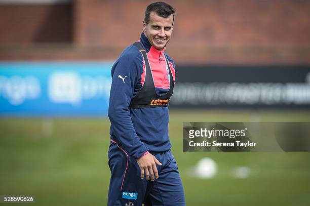 Steven Taylor smiles during the Newcastle United Training session at The Newcastle United Training Centre on May 6 in Newcastle upon Tyne, England.