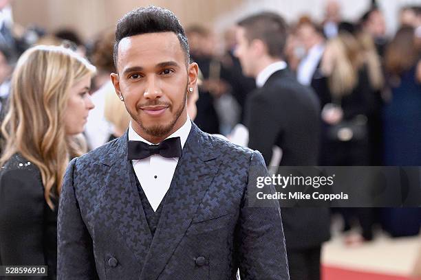 Lewis Hamilton attends the "Manus x Machina: Fashion In An Age Of Technology" Costume Institute Gala at Metropolitan Museum of Art on May 2, 2016 in...