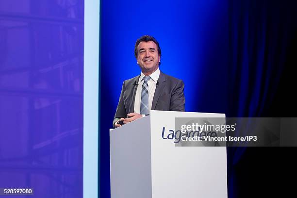 Vincent Isore/IP3 Paris, France on May 3, 2016. Arnaud Lagardere, Lagardere CEO speaks at the annual general meeting of Lagardere on May 3, 2016 in...